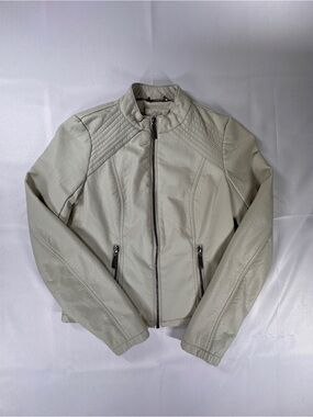 J2 Cream Faux Leather Moto Biker Jacket XS Y2K
